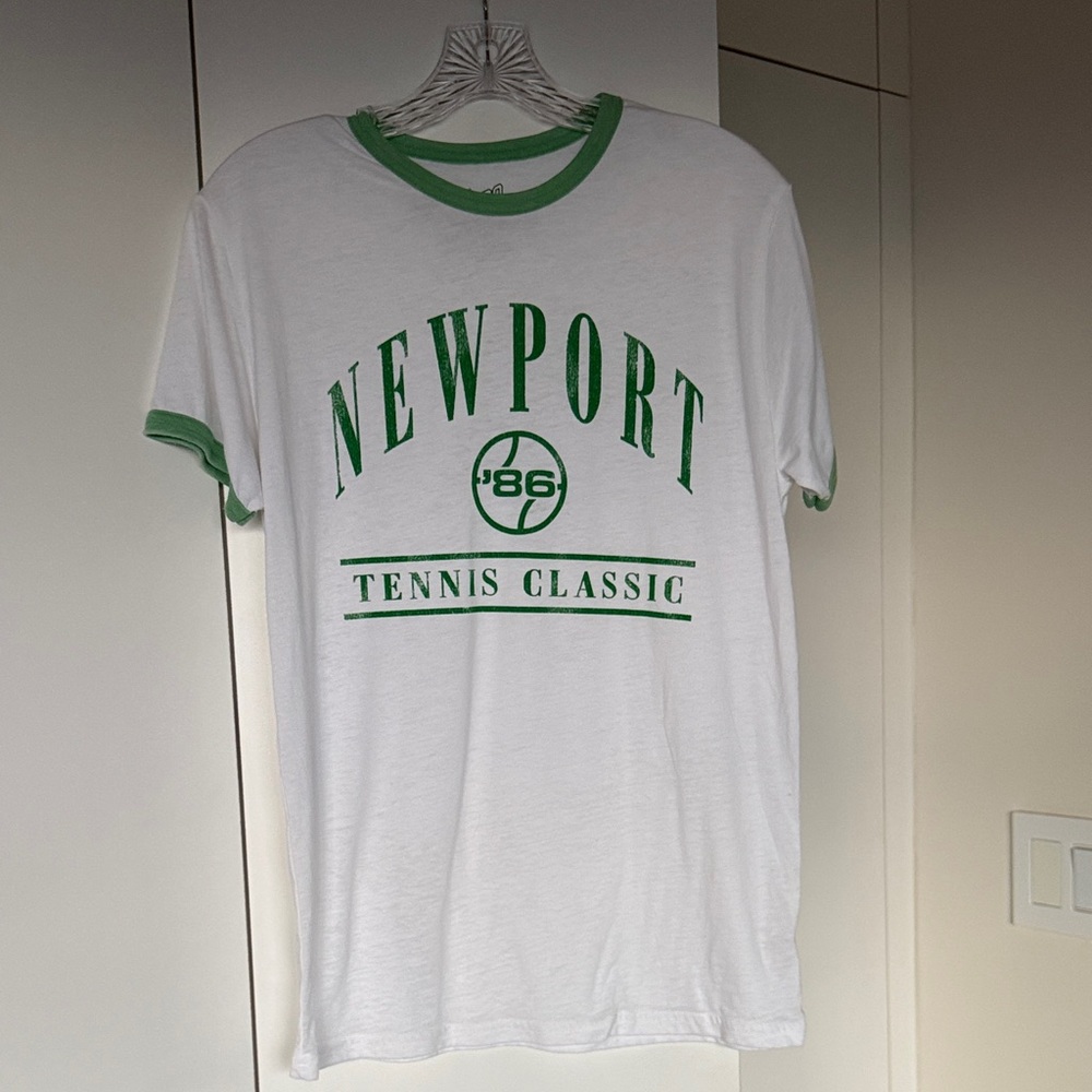 Women’s White and Green Newport Short Sleeve Graphic Tee